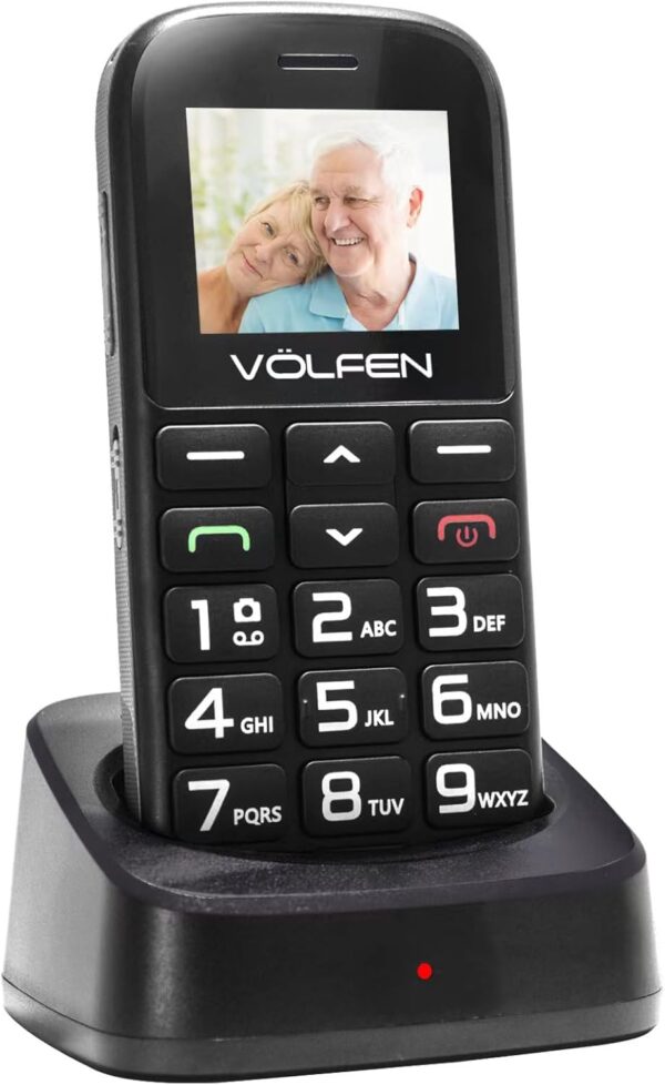 Astro SR - Teléfono Móvil para Personas Mayores con Botón SOS y Base Cargadora, Teclas Grandes Volumen Alto, USB-C, Teclado con Voz, Batería 1400mAh, Fácil de Usar Celular para Ancianos – Color Negro