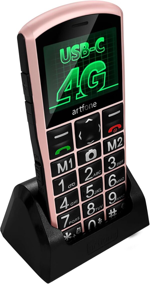 artfone A400 Teléfono Móvil para Personas Mayores con Botón SOS y Base Cargadora, Teclas Grandes Volumen Alto Bateria 1800mAh Pantalla Grande de 2,4 Pulgadas Fácil de Usar Celular para Ancianos - rosa - Image 2