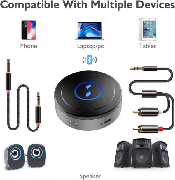 Receptor Bluetooth 5.0 para Home Stereo, Tablet, Altavoces, etc. con Salida AUX3.5/RCA, Baja latencia/Calidad de Audio HD, conexión de Doble Dispositivo - Image 2