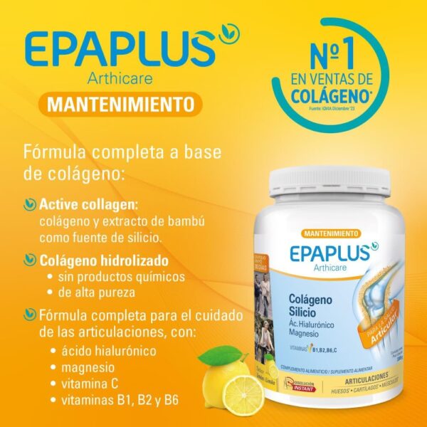 EPAPLUS Arthicare, Colágeno Hidrolizado con Silicio y Ácido Hialurónico, Disolución Instant Sabor Limón, Tratamiento 30 Días - Image 3