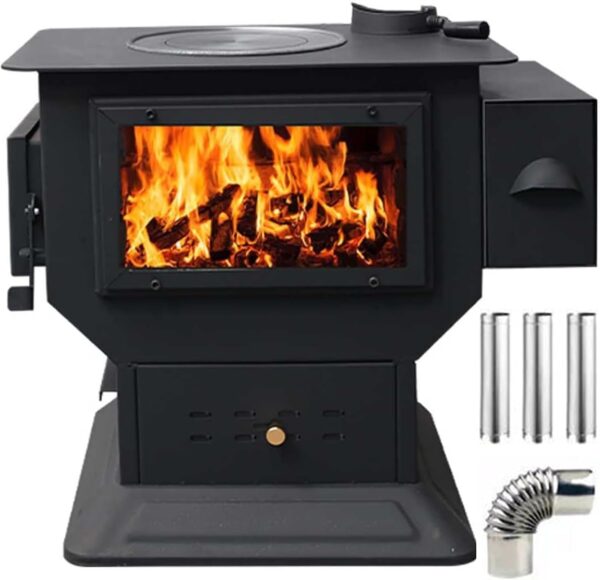Estufa de leña de hierro fundido, horno de leña de carbón de hierro fundido puro con ventana de visualización, tienda portátil, estufa de leña multicombustible for interiores, calefacción y cocina