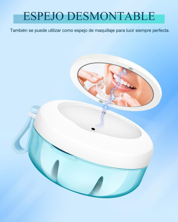 Caja Ferula Dental, Caja Dentadura Postiza, Caja Aparato Dental Portátil a Prueba de Fugas, Kit de Limpieza de Dentaduras Postizas con Cepillo Limpiador, Colador y Espejo - Image 4