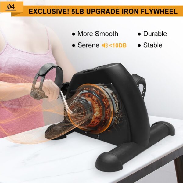 GOREDI Ejercitador de pedal para debajo del escritorio, mini bicicleta estática portátil con pantalla LCD para el hogar/oficina, ciclo de escritorio para pierna/brazo con asa, ejercitador de piernas - Image 5