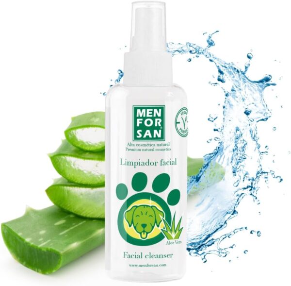 Menforsan Limpiador Facial para Perros | Higieniza y Limpia Sin Agua | Abrillanta el Pelaje | Aloe Vera 100% Natural de Cultivo Ecológico | 60ml