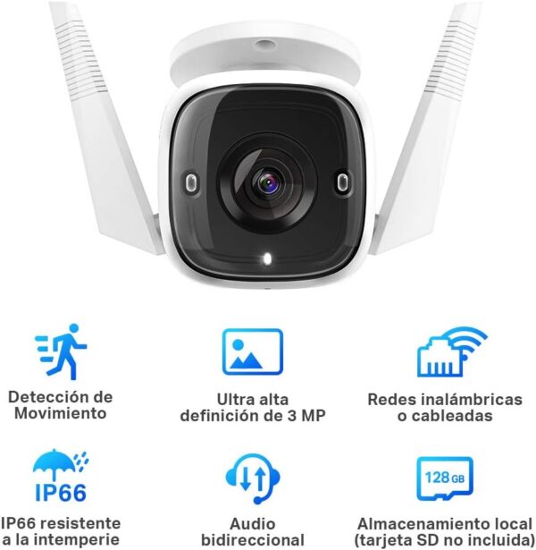 TP-Link TAPO C310 - Camara Vigilancia WiFi Exterior Interior,Resolución 3MP, IP66 con Visión Nocturna, Detección de Movimiento y Alarma Instantánea, Control con App IOS, Android, Compatible con Alexa - Image 2