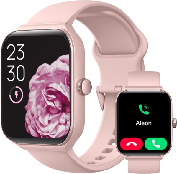 TOOBUR Reloj Inteligente Mujer, Smartwatch Alexa Incorporada 1.95" Pantalla IP68 Sumergible con Llamada, Seguimiento del Frecuencia Cardíaca/Sueño/100 Deportes para Android iOS Rosa
