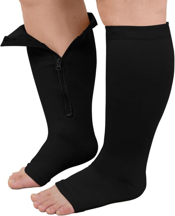 PUTUO Medias de Compresion Talla Grande: Calcetines de Compresión con Cremallera Punta Abierta para Hombre y Mujer 1par