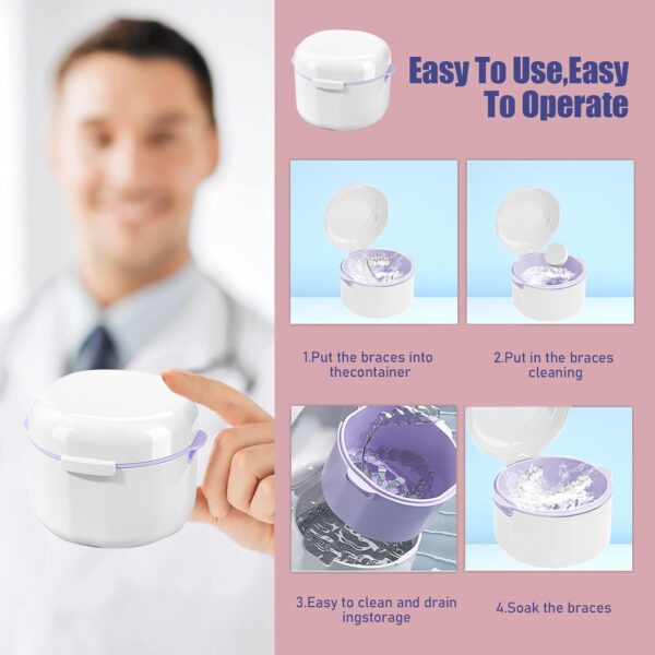 GUOYOU Caja Ferula Dental Caja Dentadura Postiza con Filtrar Caja Aparato Dental Portátil Caja de Dentaduras Caja Ortodoncia para Almacenamiento y Remojo de Protectores Bucales, Blanco - Image 5
