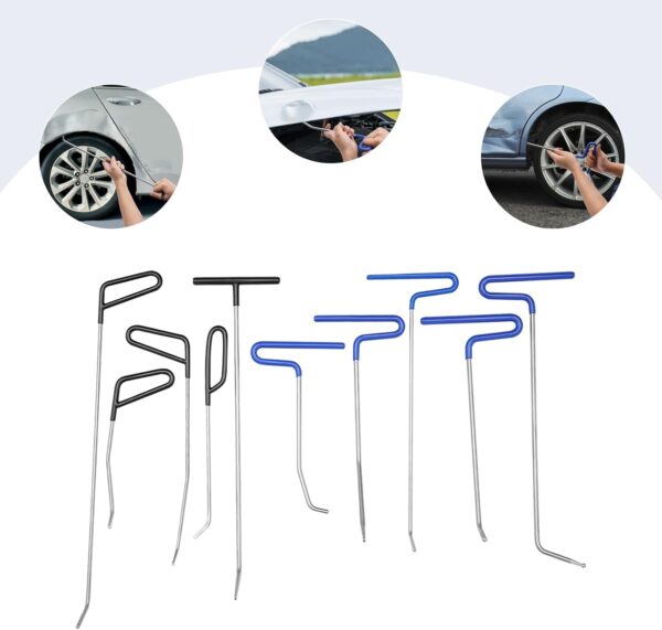 Innytund Rods Dent Removal Kit 10 piezas Dent Rods Kit 201 Stainless Steel Paintless Dent Removal Rods Dent Repair Hooks Rods Set Auto Body Dent Repair Hook Robs Removal Tools, DenGFEN - Image 7