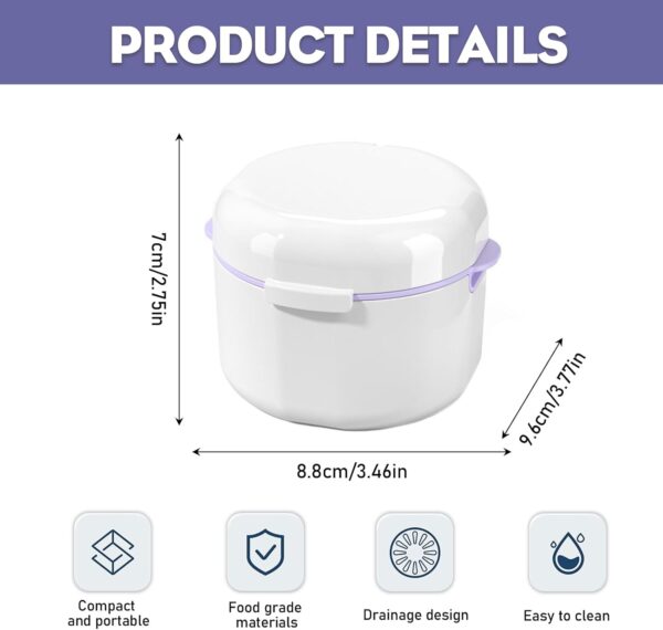 GUOYOU Caja Ferula Dental Caja Dentadura Postiza con Filtrar Caja Aparato Dental Portátil Caja de Dentaduras Caja Ortodoncia para Almacenamiento y Remojo de Protectores Bucales, Blanco - Image 2