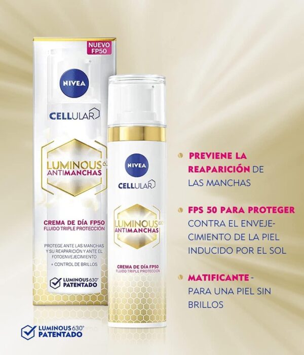 NIVEA Cellular LUMINOUS 630 Antimanchas Crema de Día FP50 Fluido Triple Protección (1 x 40 ml), cuidado facial con ácido hialurónico - Image 7