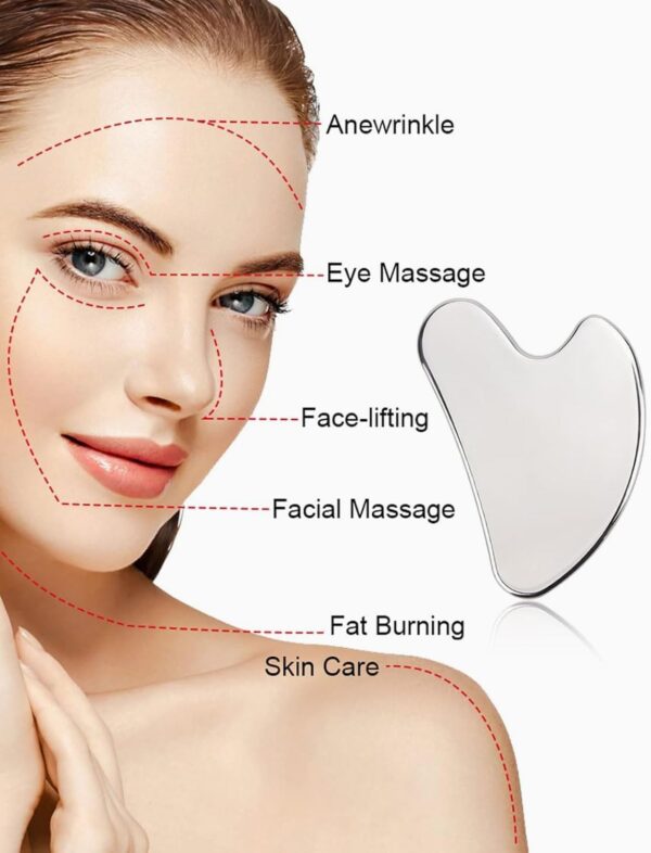 IPNSDON Masajeador de espátula de acero inoxidable en forma de corazón, herramienta de masaje facial, adecuado para masaje facial, cuidado de la piel del cuello - Image 5