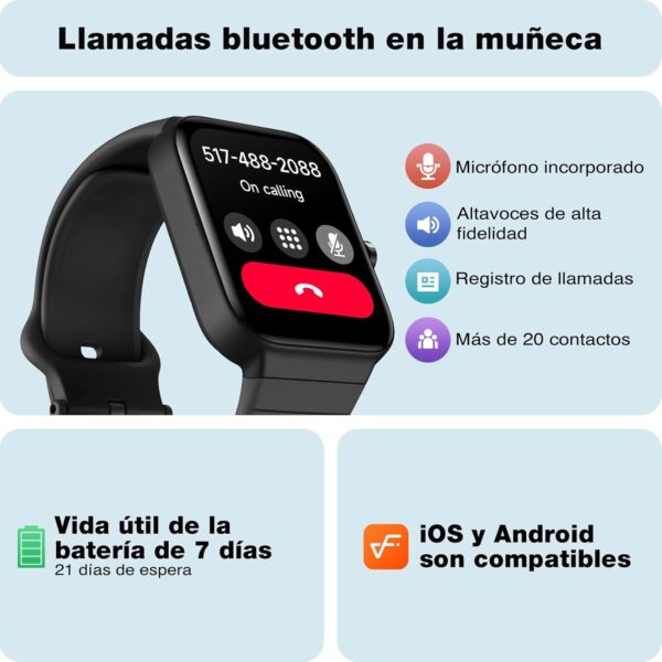 Reloj Inteligente Mujer con Llamadas y Voz de Alexa, 1.8" Smartwatch IP68 Reloj Deportivo Hombre con 100+ Modos Deportivos, Pulsera Actividad Pulsómetro/Monitor de Sueño/Podómetro para Android iOS - Image 6