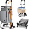 VOUNOT Carrito Compra Plegable de Aluminio, Carro de la Compra 6 Ruedas con Bolsa Impermeable Desmontable y Ganchos, 50L, Gris