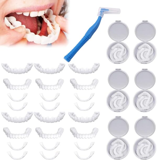 Dientes de Carillas Cosméticas, Dentaduras Postizas Instantáneas, Dentaduras Temporales, 6 Pares Carillas Dentales, Carillas Falsa, Postizos de Superior E Inferior Dientes, Cepillos Interdentales - Image 2