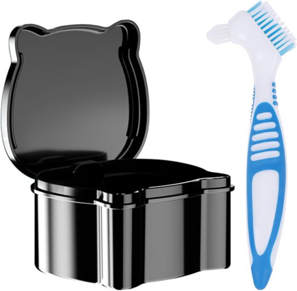 Guador Caja de Prótesis Dentales Kit de Limpieza de Dentaduras Postizas Caja de Dentaduras Postizas con Colador Cepillo de Dientes Postizos de Dos Cabezas Denture Bath Limpieza Caja de Almacenamiento