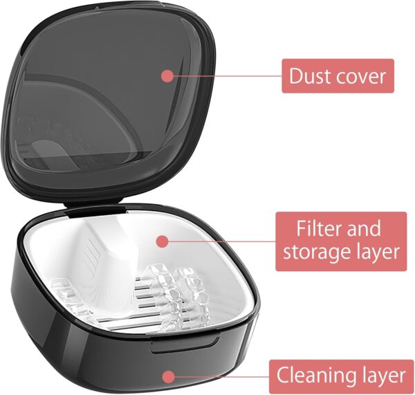 Caja para prótesis dentales con colador, caja de prótesis para prótesis, caja de almacenamiento con recipiente colgante para dentaduras postizas, caja de llaves (negro) - Image 3