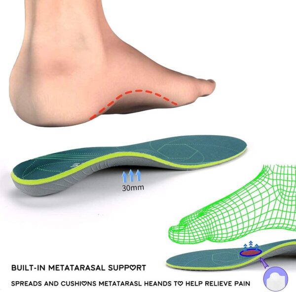 Plantilla de soporte del arco para la fascitis plantar, alivio del dolor del talón plano, absorción de impactos, plantilla cómoda antifatiga, verde - Image 5