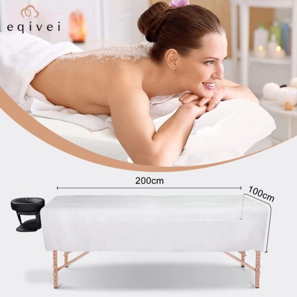 Eqivei 100 PCS Sabanas Desechables Camilla Masaje, 100x200 cm, Sábanas Desechables no Tejidas, Sábanas Desechables Para la Masaje Belleza, Tatuaje, SPA, Blanco - Image 2