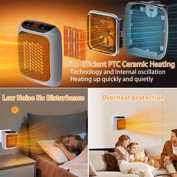 Calentadores De Ventilador Portátiles PTC Cerámica Calefacción Rápida Calentador Tip-Over Y Protección Contra Sobrecalentamiento Calentador de Espacio Para El Hogar Dormitorio Oficina (Green) - Image 2