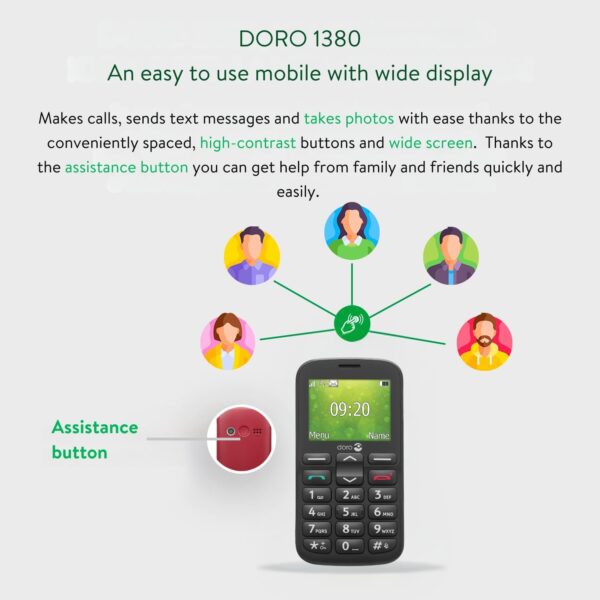 Doro 1380 - Teléfono móvil desbloqueado 2G Dual SIM para personas mayores con pantalla de 2.4 pulgadas, cámara y botón de asistencia (negro) [versión británica e irlandesa] (negro) - Image 4