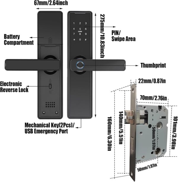 Cerradura inteligente para puerta delantera, cerradura digital electrónica con teclado, control de aplicación, WiFi y Bluetooth, cerradura inteligente con asa para dormitorio, hogar, hotel - Image 5