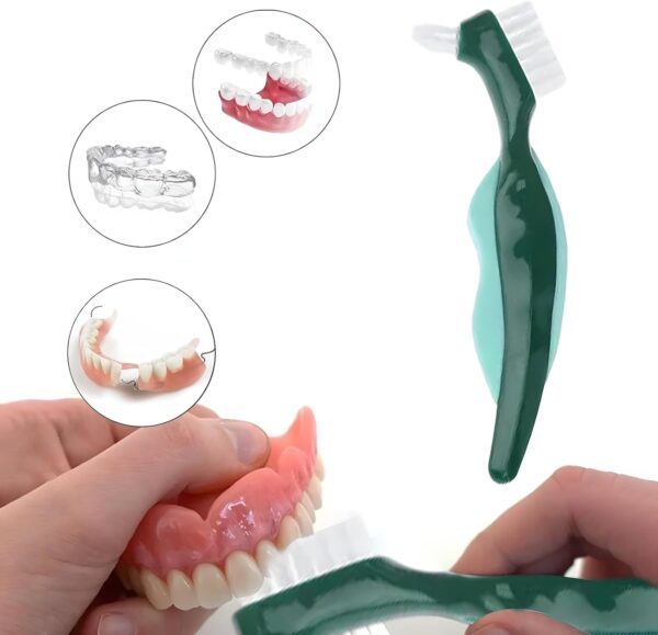 LEUUD 3 Piezas Cepillos de Limpieza de Dientes, Cepillos de Prótesis Portátiles de Doble Punta Dura De, Cepillo Dentadura Postiza, Cepillo Dientes Cerdas Multicapa para Cuidado Dentaduras Postizas - Image 4