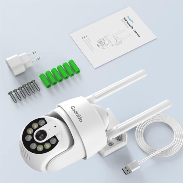 Codnida 2K Camara Vigilancia WiFi Exterior, Camaras Vigilancia Domicilio 2.4Ghz WiFi PTZ 360° Vista con Visión Nocturna en Color,24/7 Grabación Continua,Seguimiento Automático,Alarma de Luz y Sonido, - Image 9