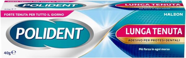 Polident Adhesivo de larga duración, para prótesis dental, hasta 12 horas de duración diaria, sabor menta delicada, 40 g