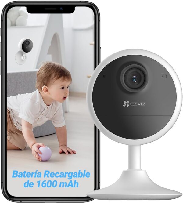 EZVIZ Camara Vigilancia WiFi Interior con Bateria de 40 Dias 1080P Camara IP de Seguridad, Deteccion de Persona Humana, Audio Bidireccional, Soporta Tarjeta hasta 512GB,Compatible con Alexa,CB1