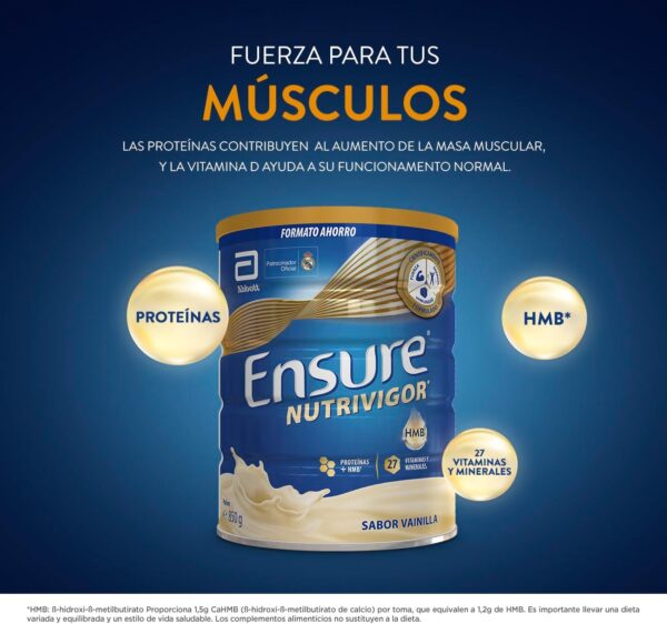 Ensure Nutrivigor - Complemento Alimenticio para Adultos, con HMB, Proteínas, Vitaminas y Minerales, como el Calcio- Sabor Vainilla- 850 g - Image 2