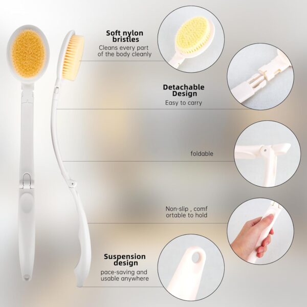 Cepillo de espalda con mango largo, 3 en 1 cepillo de baño trasero para ducharse, cepillo de espalda extraíble para hombres y mujeres, cepillo de ducha para personas mayores con movimiento limitado - Image 3