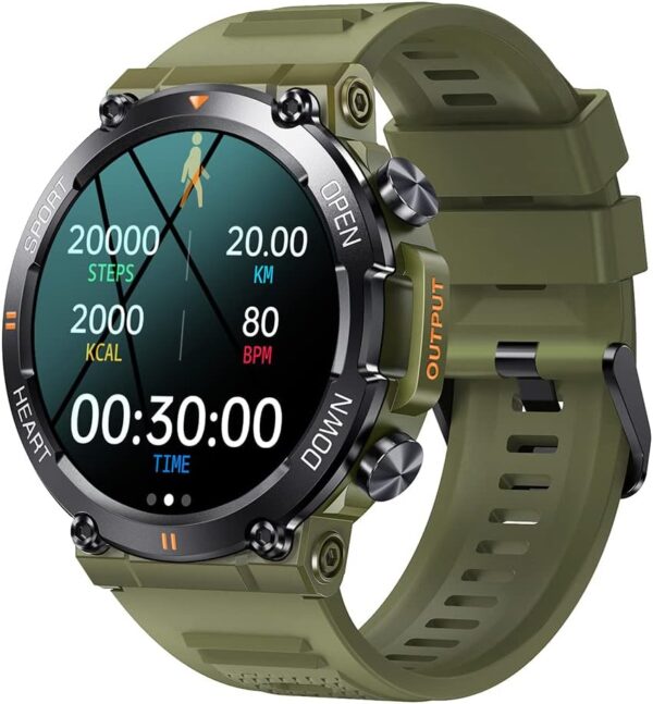 GaWear Reloj Inteligente Hombre, Hombre 1.39"HD Pantalla Táctil Completo con Llamadas Pulsómetro Presión Arterial,Monito de Sueño,Podómetro Pulsera Android iOS(Verde)
