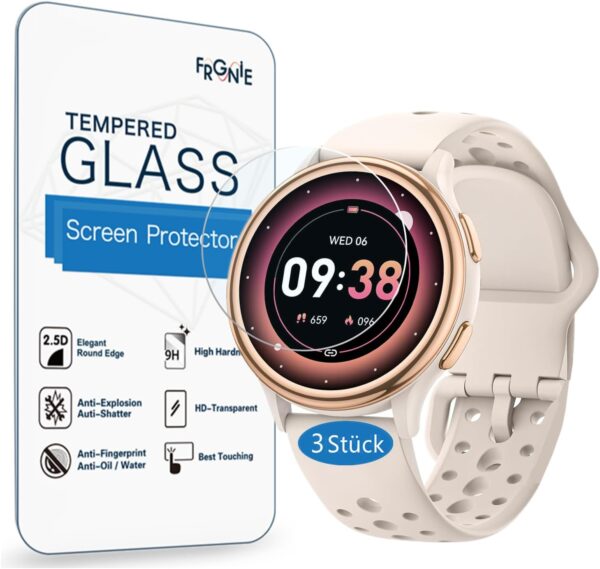 Frgnie Protector de pantalla compatible con reloj inteligente AIMIUVEI G53 para mujer (3 unidades) de 1,27 pulgadas, dureza 9H, protector de pantalla de vidrio templado