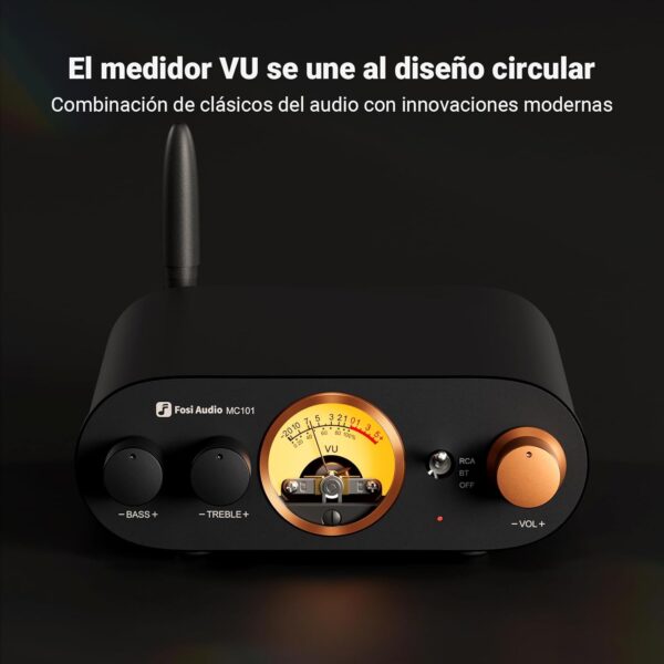Fosi Audio MC101 Bluetooth Amplificador Estéreo Home Audio Component Mini Amp con VU Meter Receptor HiFi 2 canales para Altavoces Pasivos con Bass Treble Tone Control Vintage All Aluminum Alloy - Image 2