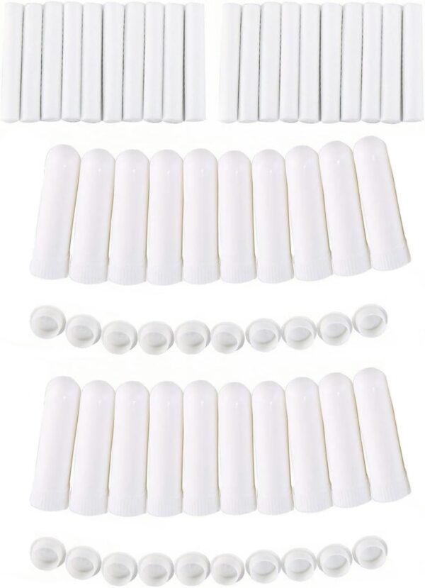 HSIXHAF 20 pcs Tubos de Aceites Esenciales, Aromaterapia Vacía Tubos Inhaladores Nasales con Mecha,Inhalador Recargable para Aromaterapia, Blanco