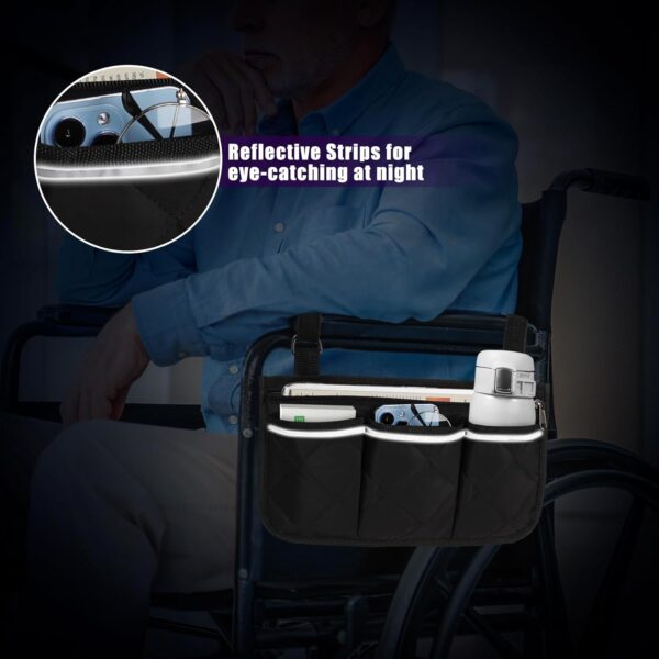 Bolsa Lateral para Silla de Ruedas con Franja Reflectante Bolsa de Almacenamiento Sillas de Ruedas Impermeable Bolsa para Silla de Ruedas con Bolsillos para Andadores Ruedas - Image 6