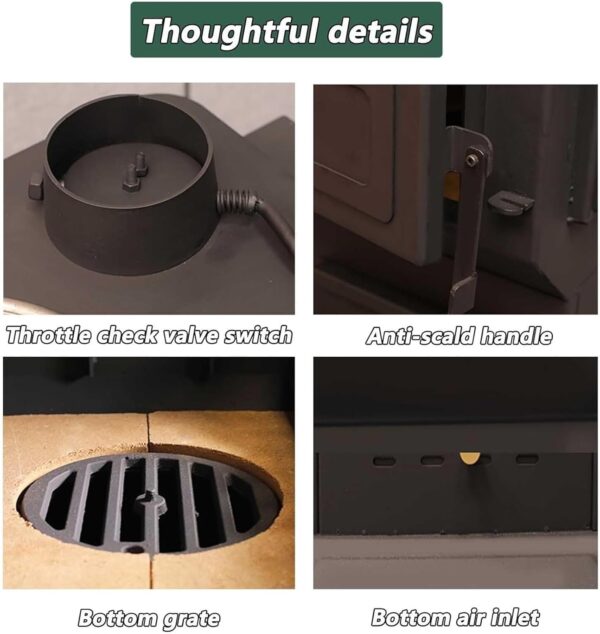 Estufa de leña de hierro fundido, horno de leña de carbón de hierro fundido puro con ventana de visualización, tienda portátil, estufa de leña multicombustible for interiores, calefacción y cocina - Image 5