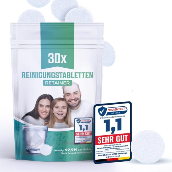 30 pastillas de limpieza para retenedores, aparatos ortopédicos y férulas dentales – Retainer brite, limpieza de dentaduras – Limpiador de dentaduras – Pastillas de limpieza de dentaduras – Limpiador