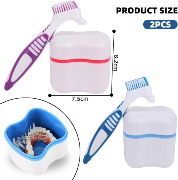 2 Cajas para dentaduras postizas, juego de cajas para dentaduras postizas con cepillo de dientes, Estuche Para Dentadura, Caja Dentadura kit, viene con cepillo de dientes (rosa + azul) - Image 3