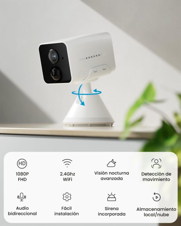 ieGeek Camara Vigilancia WiFi Interior sin Cables, 1080P Cámara Batería 2400 mAh(120 Días), Detección de Movimiento Humano PIR, Visión Nocturna Infrarroja, Audio de 2 Vias, Tarjeta Memoria/Nube - Image 2
