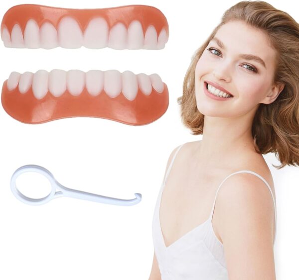 Dientes de Carillas Cosméticas, Dentaduras Postizas Instantáneas, Dentaduras Temporales, Postizos de Superior E Inferior Dientes, Sonrisa Dientes Prótesis Chapa,Mandíbula Superior y Mandíbula Inferior