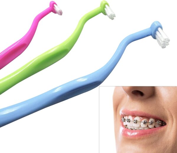 Ortodoncia Cepillo de dientes Pequeño Tuft Cepillo de dientes Pequeño Pequeño Cepillo Interspace Compacto para Implantes Dentales, Tirantes y Limpieza de Detalle de Dientes, 4 Piezas (4 Colores D) - Image 2
