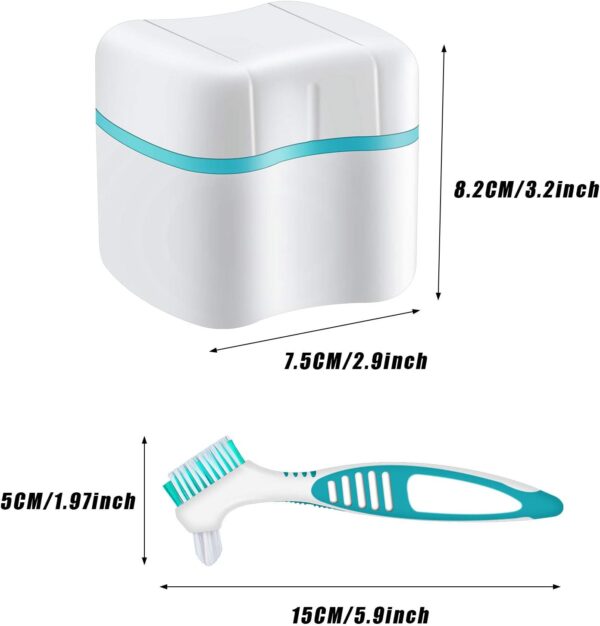 Caja de Baño de Dentadura con Cepillo Limpiador de Dentaduras Cepillo Dientes de Dentaduras Postizas, Caja Contenedor de Dentaduras con Cesta Retenedor Cepillo Dentadura para Viaje (Verde) - Image 2