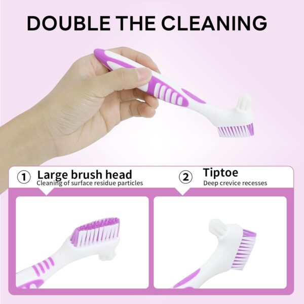 Cepillo para Dentadura Kit, 2 PCS Juego de cepillos de dientes para prótesis, Cepillo Limpiador para Ortodoncia, Limpieza de Dentaduras, Postizas Cepillo De Dientes Doble, Para Dentaduras Cuidado - Image 4