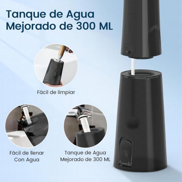 Irrigador Bucal Portatil, Vimmk Irrigador Dental Inalámbrico Profesional 8 Boquillas 5 Modos, IPX7 Impermeable 300ML USB-C Recargable Para Limpieza Dientes, Para el Hogar y los Viajes (Negro) - Image 7