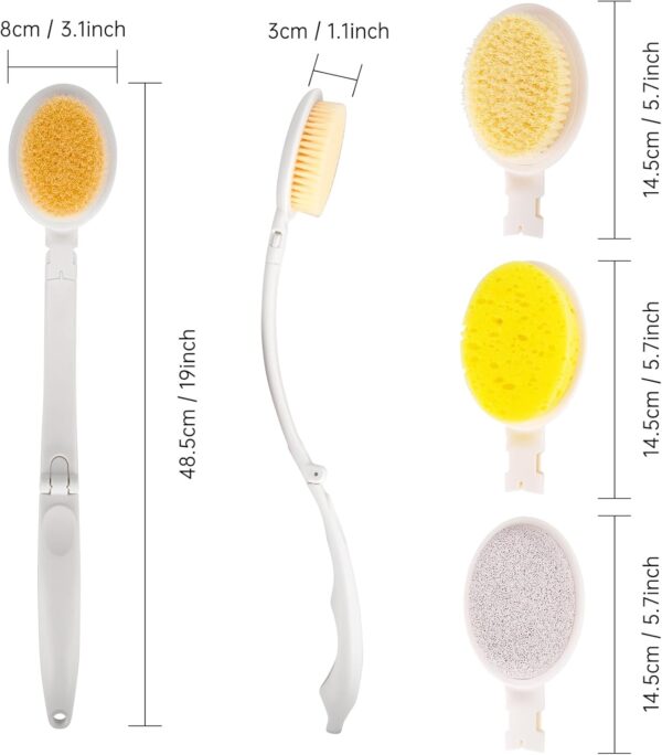 Cepillo de espalda con mango largo, 3 en 1 cepillo de baño trasero para ducharse, cepillo de espalda extraíble para hombres y mujeres, cepillo de ducha para personas mayores con movimiento limitado - Image 2
