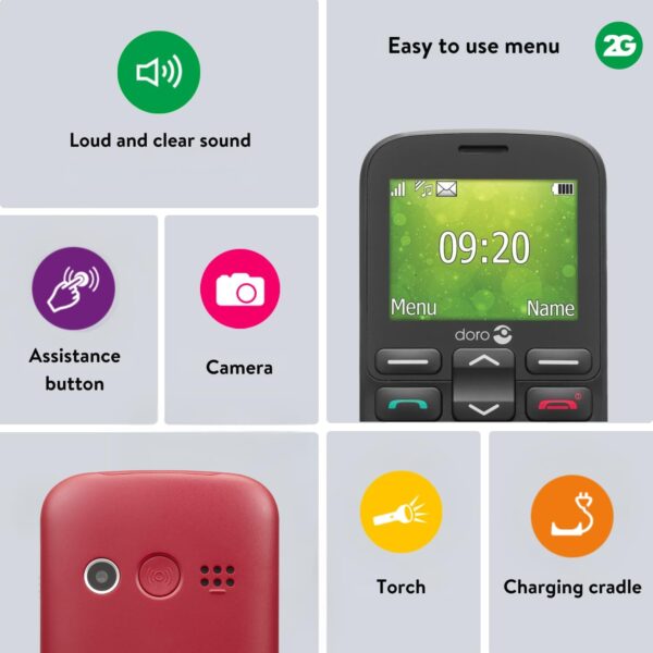 Doro 1380 - Teléfono móvil desbloqueado 2G Dual SIM para personas mayores con pantalla de 2.4 pulgadas, cámara y botón de asistencia (negro) [versión británica e irlandesa] (negro) - Image 3