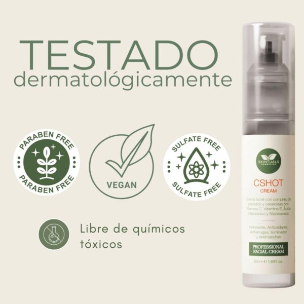 Crema Hidratante Facial con Complejo de Péptidos y Cerámidas, Vitamina C, E, Ácido Hialurónico, Niacinamida y Aloe Vera 50ml. - Hidratación Profunda, Antioxidante y Antiarrugas by Skintuals Cosmetics - Image 8