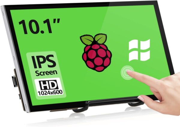 HAMTYSAN 10.1 Pulgadas Raspberry Pi Pantalla Táctil 1024x600, Pequeño Monitor HDMI Portátil con Soporte, Pantalla IPS para Raspberry Pi 400/4/3/2/Zero/B/B+ Jetson Nano Win11/10/8/7